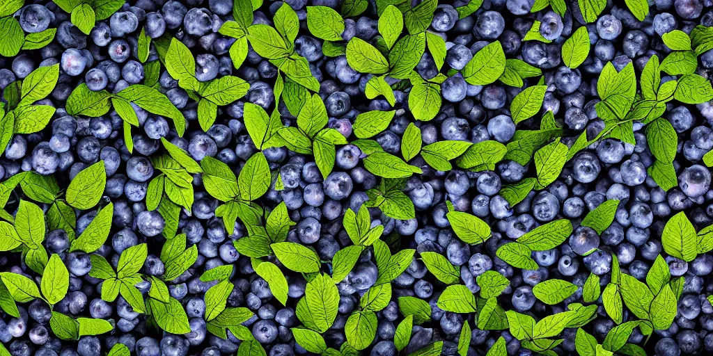 Image similar to artistic medium close-up stylized 3D render of blueberry bushes in a forest. Digital art. Rustic. Nordic. 4K. Trending on artstation. Leafy. Extremely detailed. Nature. Artistic. Wild.