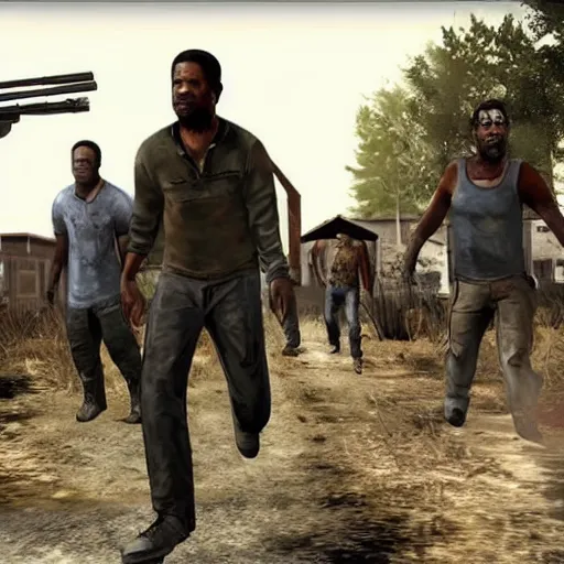 Image similar to denzel washington and ryan gosling in walking dead game