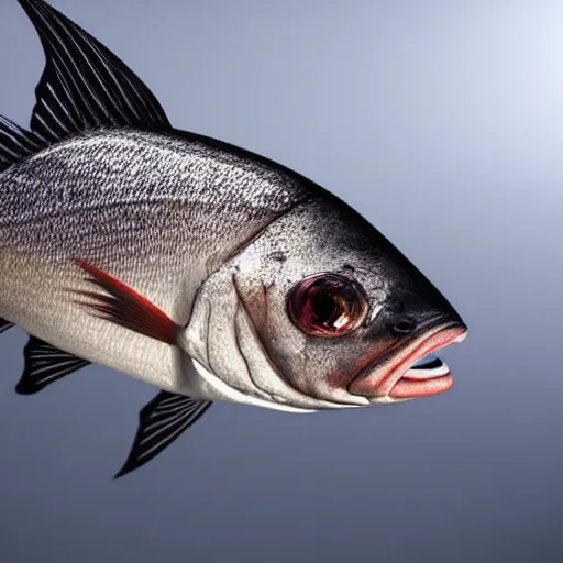 Image similar to still photo of fish, highly detailed, photorealistic portrait, bright studio setting, studio lighting, crisp quality and light reflections, unreal engine 5 quality render