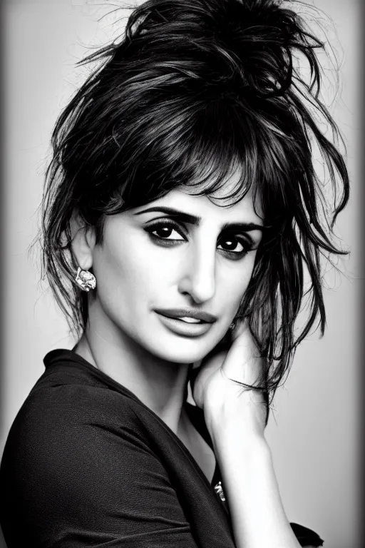 Image similar to photo portrait of penelope cruz, realistic, black and white