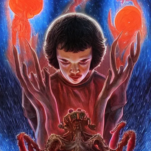 Prompt: the Demogorgon from stranger things, artstation hall of fame gallery, editors choice, #1 digital painting of all time, most beautiful image ever created, emotionally evocative, greatest art ever made, lifetime achievement magnum opus masterpiece, the most amazing breathtaking image with the deepest message ever painted, a thing of beauty beyond imagination or words
