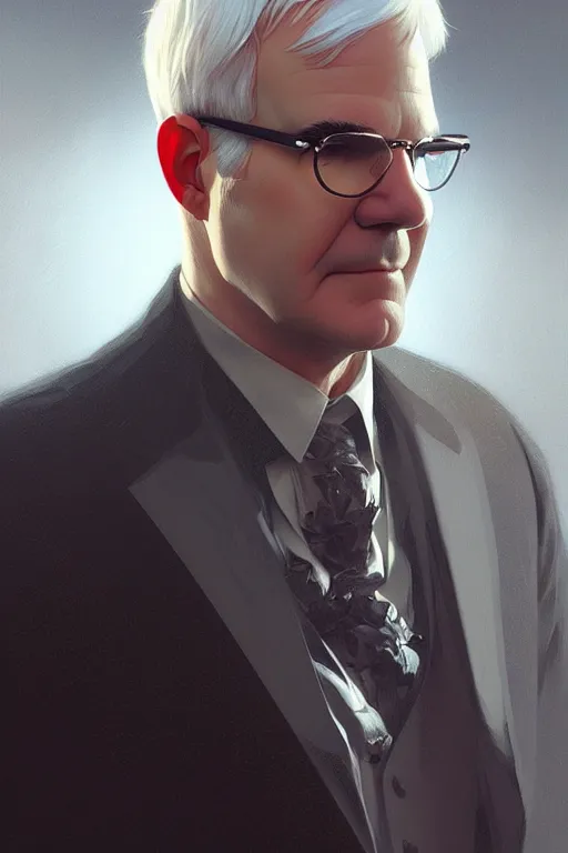 Image similar to a portrait of steve martin, fantasy, sharp focus, intricate, elegant, digital painting, artstation, matte, highly detailed, concept art, illustration, ambient lighting, art by ilya kuvshinov, artgerm, alphonse mucha, and greg rutkowski