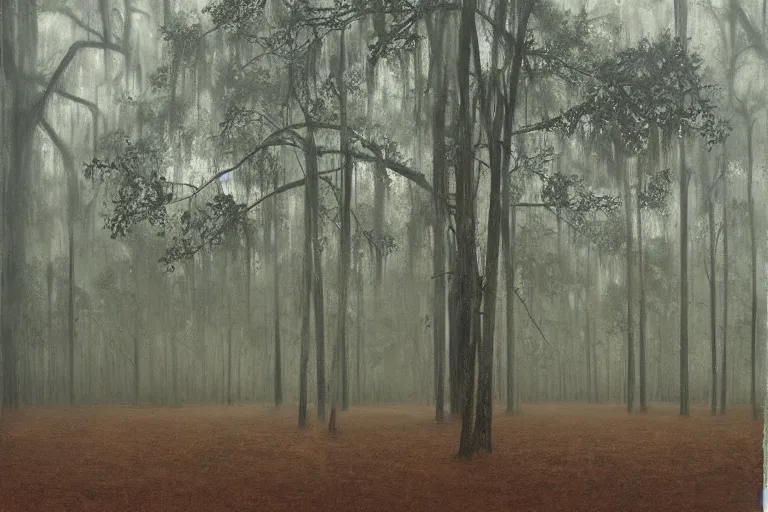 Prompt: scene from louisiana swamps, farm, big oak, pentagram, voodoo, artwork by tim eitel