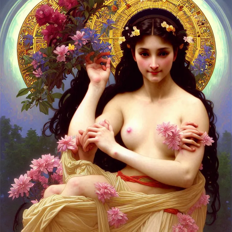 Image similar to epic professional digital art of sweet wonderful goddess, accent lighting, painted, intricate, detailed, cheery, fun, effervescent, sharp focus, illustration, art by artgerm and greg rutkowski and alphonse mucha and william - adolphe bouguereau, epic, stunning, gorgeous, much wow, much detail, cinematic, masterpiece.