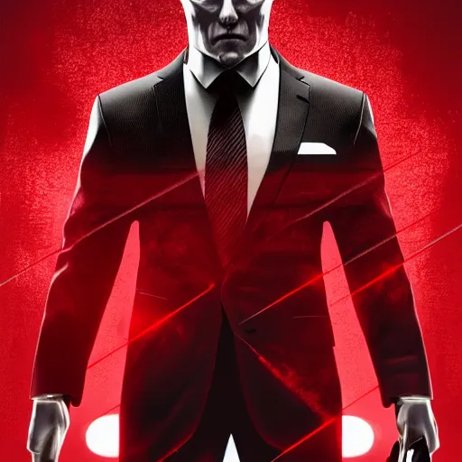 Prompt: agent 4 7 from hitman wearing headphones and listening to music in front of large stereo speakers surrounded by cables, black background, red rim light, highly detailed, smooth, sharp focus, art by ali kiani amin