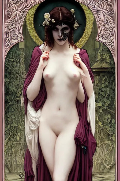 Image similar to majestic gothic vampire porcelain skin girl movie poster, art style by edmund leighton, artgerm, alphonse mucha, graffiti street art, iconic, masterpiece, organic painting, hard edges, ornate and hyper detailed