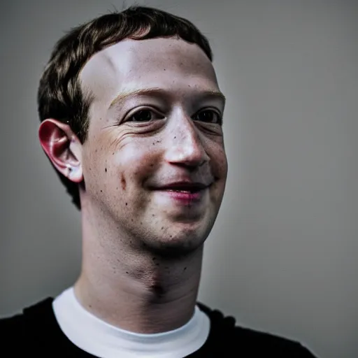 Prompt: A 35mm portrait of Mark Zuckerberg with dragon neck tattoos and a lip piercing