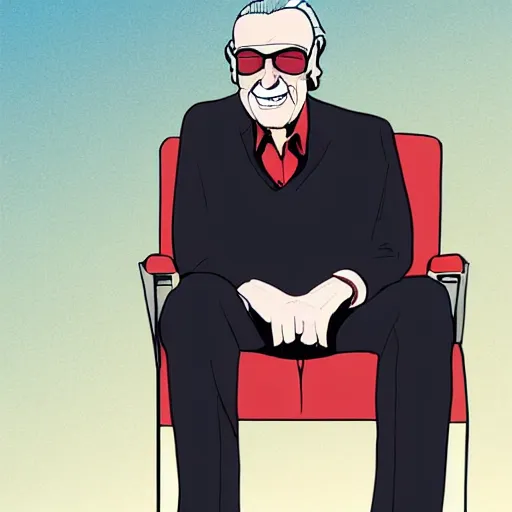 Image similar to stan lee sitting drawn by close, chuck