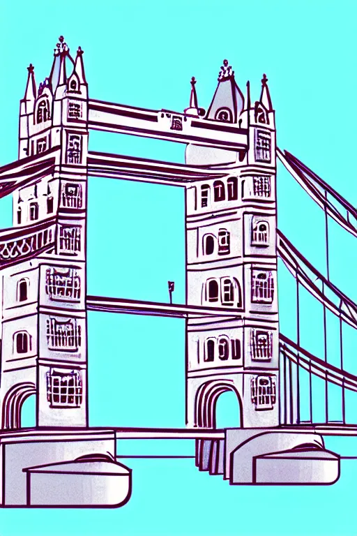 Prompt: london tower bridge, illustration, in the style of katinka reinke