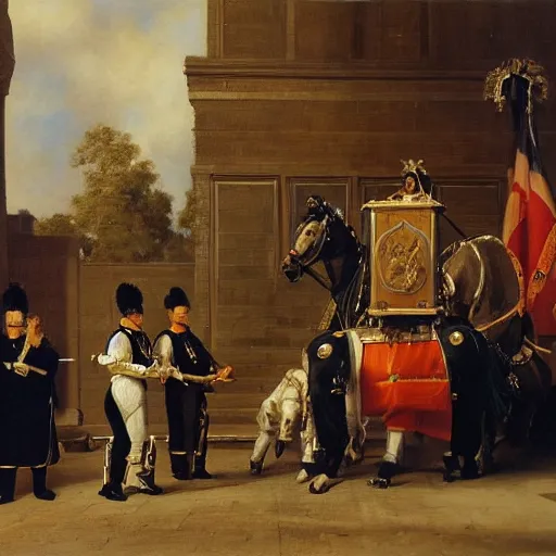 Image similar to the changing of the guard but with technicians, oil painting