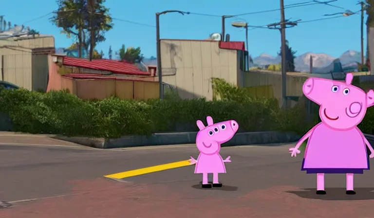 Prompt: peppa pig in gta v loading screen art by stephen bliss