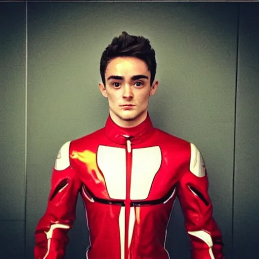 Image similar to “a realistic detailed photo of a guy who is an attractive humanoid who is half robot and half humanoid, who is a male android, Charles Leclerc, shiny skin, posing like a statue, blank stare”