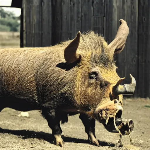 Prompt: an anthropomorphic boar drinking beer