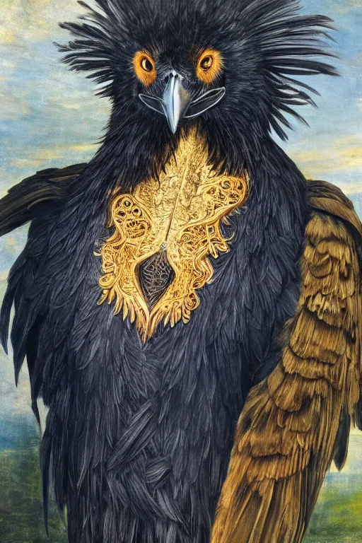 Image similar to a breathtakingly stunningly beautifully highly detailed animal portrait of a majestic raven, by rosetti and michael cheval and rosetti and turner, 4 k