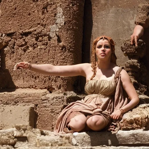 Prompt: scene from a 2 0 1 0 film set in ancient rome showing a woman