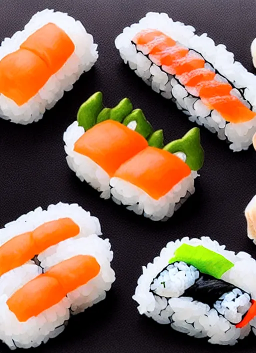 Image similar to clear photorealistic picture of adorable cats made out of sushi