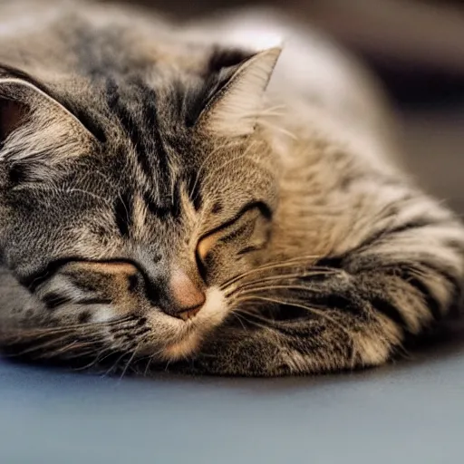 Image similar to close-up photo of a cat sleeping, highly detailed, high quality, HD, 4k, 8k, Canon 300mm, professional photographer, 40mp, lifelike, top-rated, award winning, realistic, sharp, no blur, edited, corrected, trending