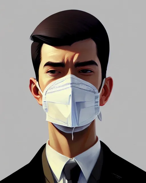 Image similar to a ultradetailed beautiful panting of a stylish man wearing a shirt with a tie and black medical mask, by ilya kuvshinov, greg rutkowski and makoto shinkai, trending on artstation