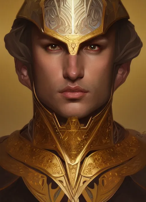 Image similar to symmetry!! portrait of male knight, high fantasy, intricate, elegant, highly detailed, digital painting, artstation, concept art, smooth, sharp focus, illustration, art by artgerm and greg rutkowski and alphonse mucha, 8 k