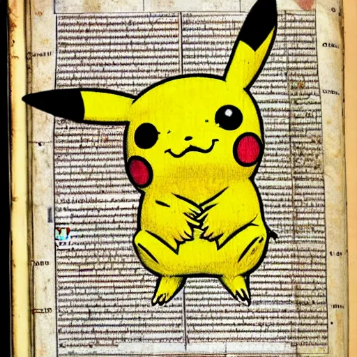 Image similar to anatomical drawing of Pikachu, with organs labeled, 16th century medical textbook