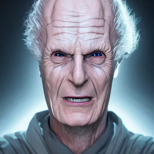 Image similar to hyperrealistic full body image of ace ventura disguised as ( emperor palpatine ), stunning 3 d render, inspired by istvan sandorfi & greg rutkowski & unreal engine, perfect symmetry, dim volumetric cinematic lighting, 8 k octane comprehensive render, extremely hyper - detailed, incredibly lifelike attributes, intricate, real flesh texture, masterpiece, artstation, stunning,