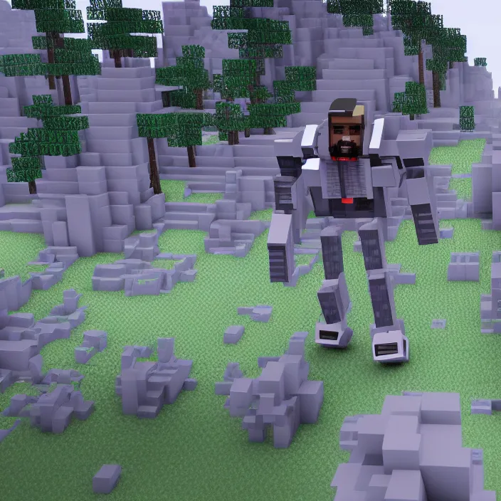 Image similar to kanye west as a transformer robot in a raytracing minecraft test. nvidia rtx, 4 k, ultra settings