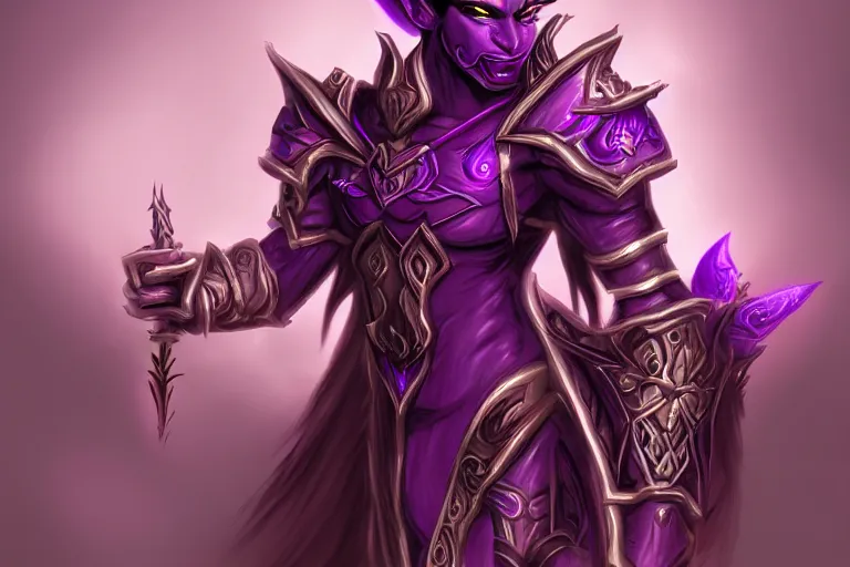Image similar to purple warrior night elf, world of warcraft, trending on art station, fantasy, smooth