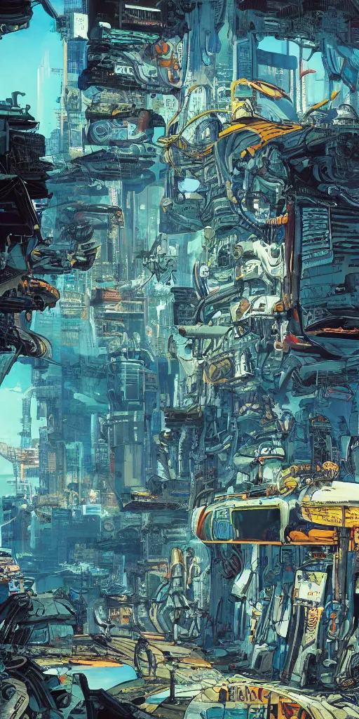 Prompt: full page comic book drawings of cyberpunk apocalyptic underwater ocean scenes, bold color palette, high contrast, by carel willink and jean giraud, comic book panels, octane render, simon bisley