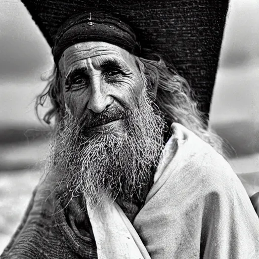 Prompt: Photograph of an itinerant Jewish prophet from the Galilee in northern Israel