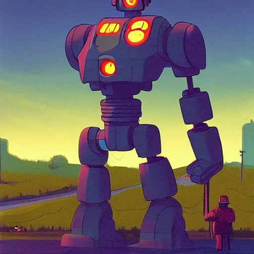 Prompt: Iron Giant, Retrofuturism, Simon Stålenhag