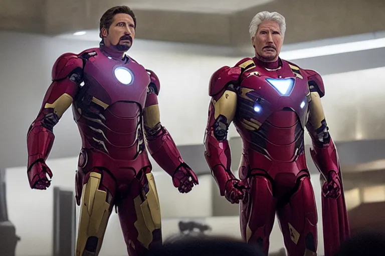 Image similar to richard gere is new iron man, epic scene from marvel movie, photo realistic