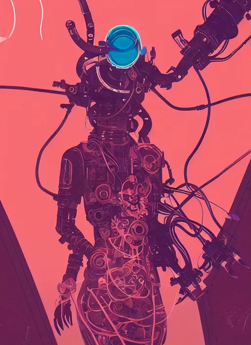 Image similar to character design, cyberpunk nezha resurrected in mechanical lotus, concert poster retro, conrad roset, greg rutkowski, flume cover art