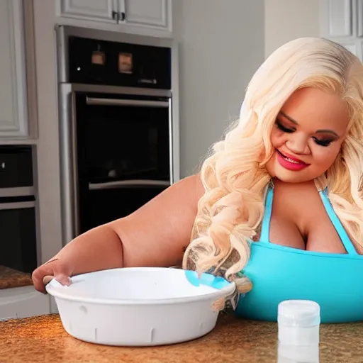 Image similar to closeup shot of trisha paytas doing the dishes