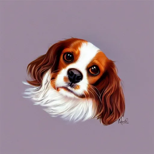Prompt: a cavalier king charles spaniel who is really bored, tired, lying on the floor, art by artgerm