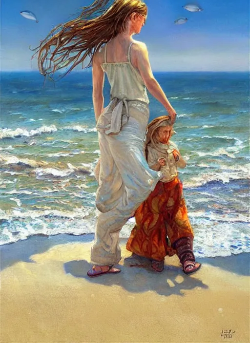 Image similar to she sells sea shells by the sea shore; painting by Jon foster.