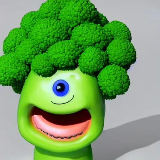 Image similar to a 3d render of a smiling happy broccoli, he is dancing, vivid colors