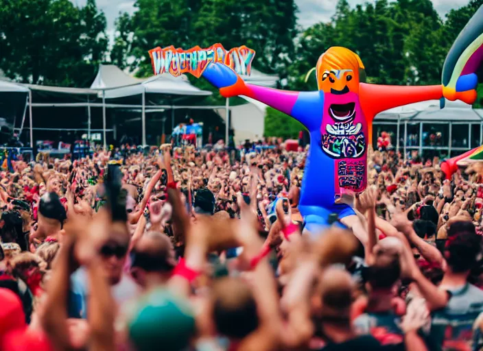 Image similar to photo still of whacky waving inflatable tube man vans warped tour 2 0 1 8!!!!!!!! at age 3 6 years old 3 6 years of age!!!!!!!! getting lit in the pit, 8 k, 8 5 mm f 1. 8, studio lighting, rim light, right side key light