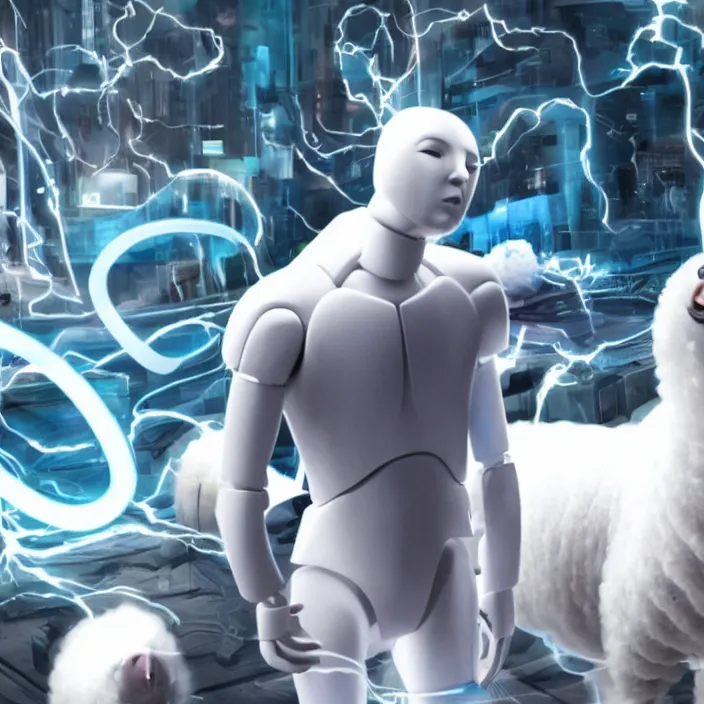 Image similar to androids being forced to dream of electric sheep for all eternity