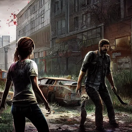 Image similar to a well lit apocalypse with zombies from the last of us, noir, highly detailed, hyperrealistic, artstyle