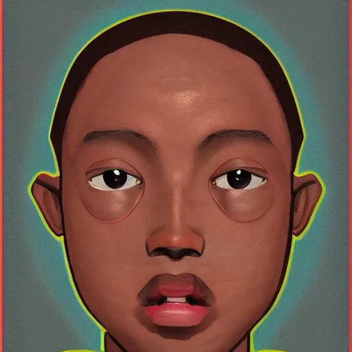 Image similar to upper half - claymation portrait - of a nigerian boy, art style by utagawa kunisada & james jean, symmetrical, intricate detail, caricature, concept art, volumetric light, ray tracing, sharp, smooth, pinterest, behance, art station,