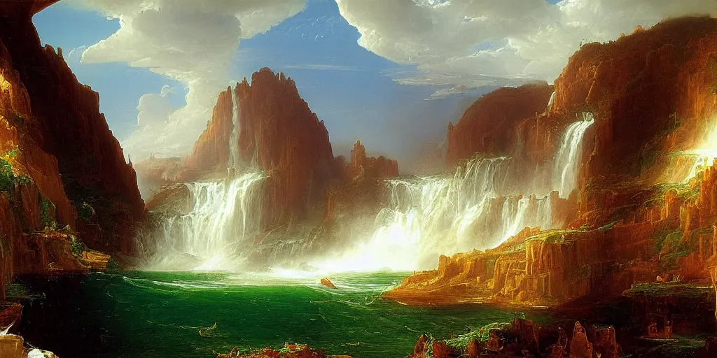 Image similar to an intricate time machine painted by thomas cole