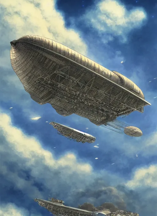 Image similar to portrait of the imperial airship in the sky, hidari, color page, tankoban, 4K, tone mapping, Akihiko Yoshida.