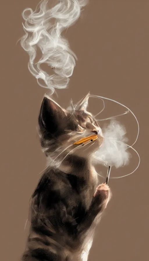 Image similar to cat smoking a cigarette, by artstation