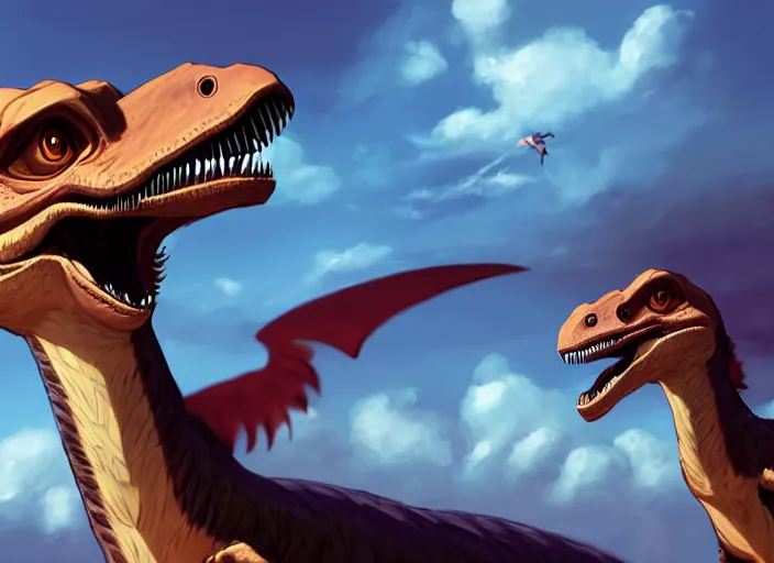 Image similar to character portrait feature of the anthro male anthropomorphic velociraptor dino fursona wearing airline pilot outfit uniform professional pilot character design stylized by charlie bowater, ross tran, artgerm, and makoto shinkai, detailed, soft lighting, rendered in octane, maldives in background