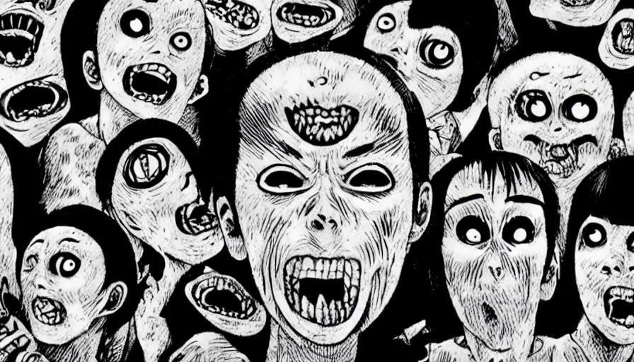 Prompt: brains, eyeballs, screaming junji ito