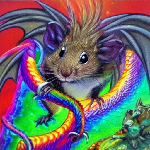 Prompt: an oil painting of a psychadelic hamster dragon