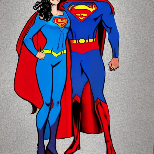 Prompt: a portrait of Gal Gadot wearing Superman suit of Henry Cavill version