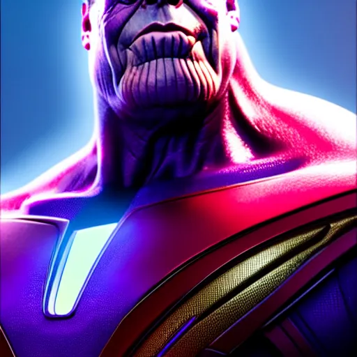 Image similar to a portrait of elon musk as thanos, the pixar adaptation, with same hairstyle, full body shot, hyper detailed, digital art, trending in artstation, cinematic lighting, studio quality, smooth render, unreal engine 5 rendered, octane rendered