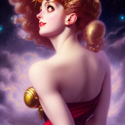 Prompt: Masterpiece Portrait of Sailor Moon, dark fantasy, medium shot, intricate, elegant, highly detailed, digital painting, volumetric light, artstation, concept art, smooth, sharp focus, illustration, art by Gil Elvgren and Greg Rutkowski and Alphonse Mucha