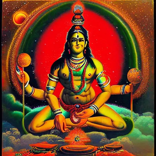 Prompt: Epic wide angle portrait of Shiva generating the universe with his lingan, visionary painting, realistic